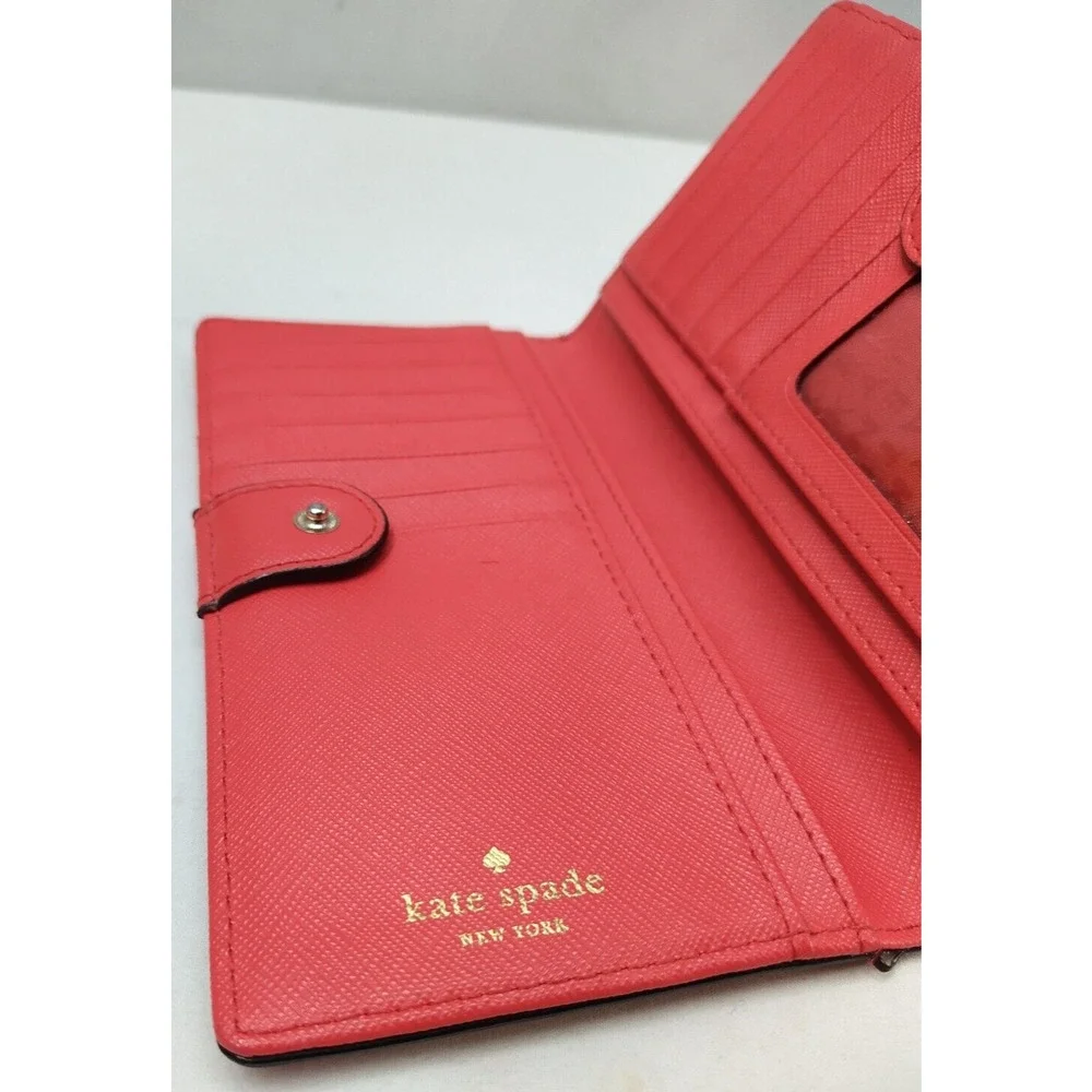 Kate Spade New York Red Crossgrain Leather Credit Card Bifild Long Wallet
